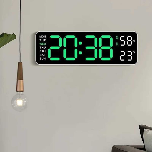 New Arrival USB Powered Large Digital Wall Clock 9 Inch Temperature Humidity Week Auto Dimmer Table Clock Electronic LED Alarm Clock 12-24H