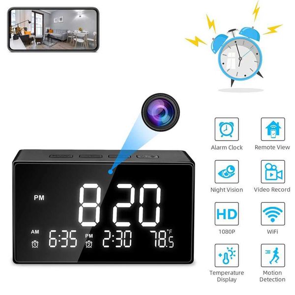 Indoors Thermometers Dual Alarm Clock Camera Wifi Remote Viewing HD 1080P Motion Detection Desk Clock Home Security Nanny Cam S2410232