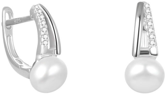 Beneto Boucles d'oreilles élégantes en argent avec véritable perle d'eau douce AGUC2262P