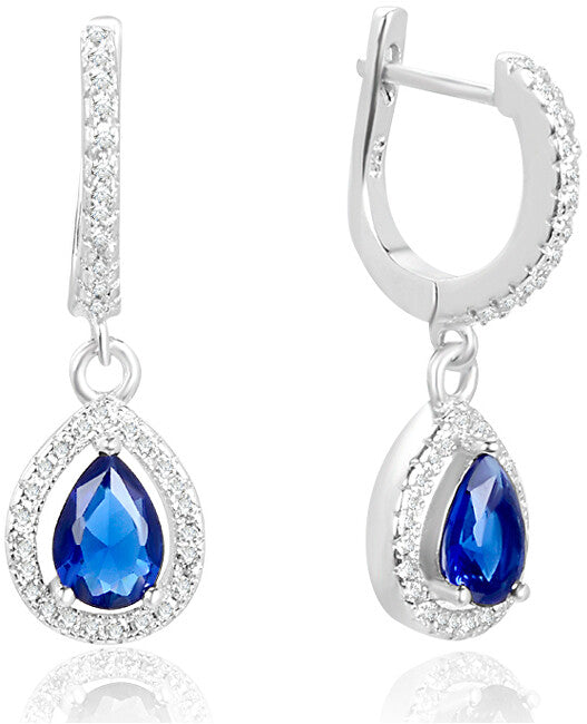 Beneto Boucles d'oreilles pendantes en argent avec zircone bleue AGUC2248