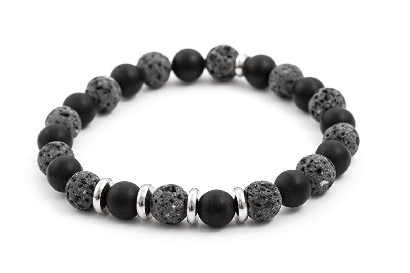 Beneto MINK58 Agate and Lava Stone Bead Bracelet - Length: 17cm