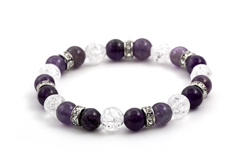 Beneto MINK69-18 Amethyst and Crystal Bead Bracelet
