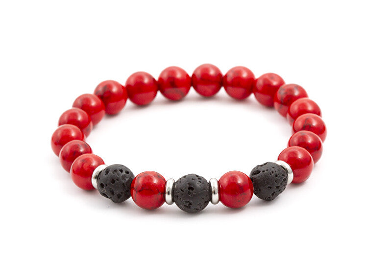 Beneto MINK22-17 Lava Stone and Howlite Bead Bracelet