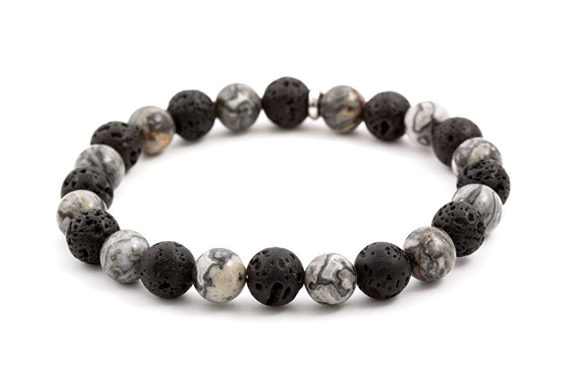 Beneto MINK59 Lava Stone and Jasper Bead Bracelet - Length: 19cm