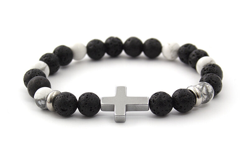 Beneto MINK64 Lava Stone, Howlite and Hematite Bead Bracelet - Length: 17 cm
