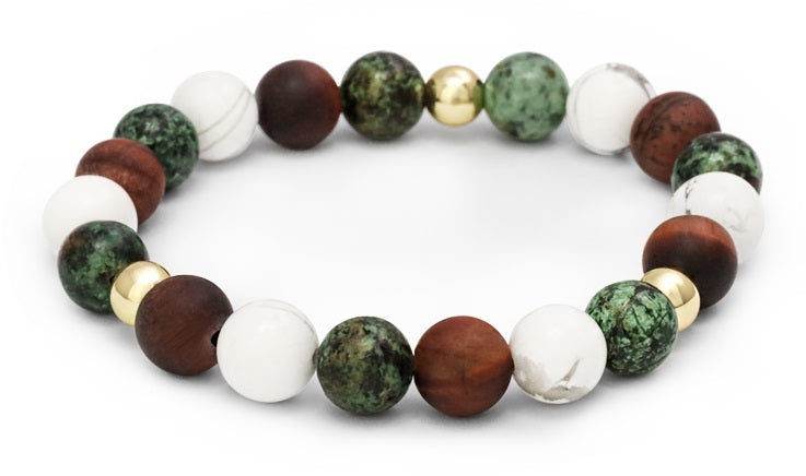 Agato Howlite Bull's Eye Turquoise Bead Bracelet MINK166-17