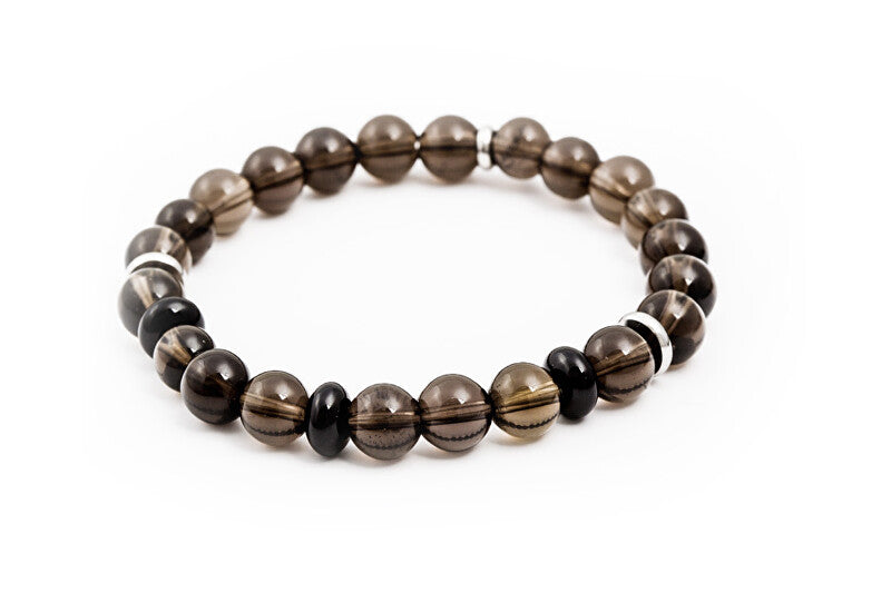 Agato MINK94 Smoked Rondel and Onyx Bead Bracelet - Length: 19cm