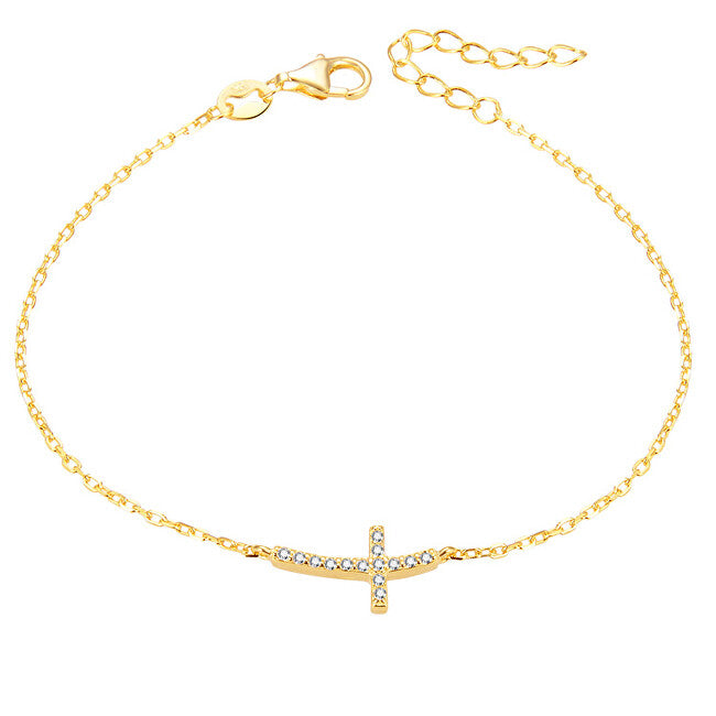 Beneto Gold plated silver bracelet with cross AGB484-20-gold