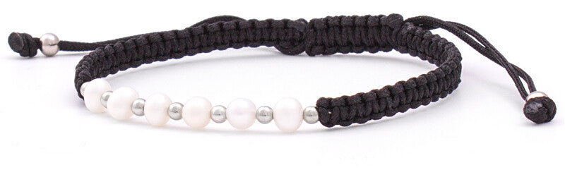 Beneto exclusive Bracelet Kabbale en dentelle noire avec véritables perles AGB550