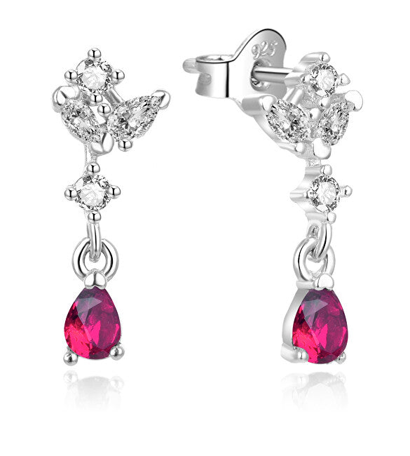 Beneto Boucles d'oreilles pendantes en argent et zircone fuchsia AGUP2183-GL