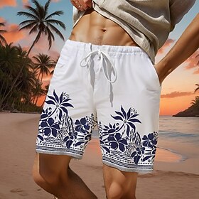 Herre Shorts Sommer shorts Casual shorts Lomme Snørelukning Elastisk Talje Planter Blomst Åndbart Blød Korte Afslappet Daglig Ferie Mode Gade Hvid Mikroelastis