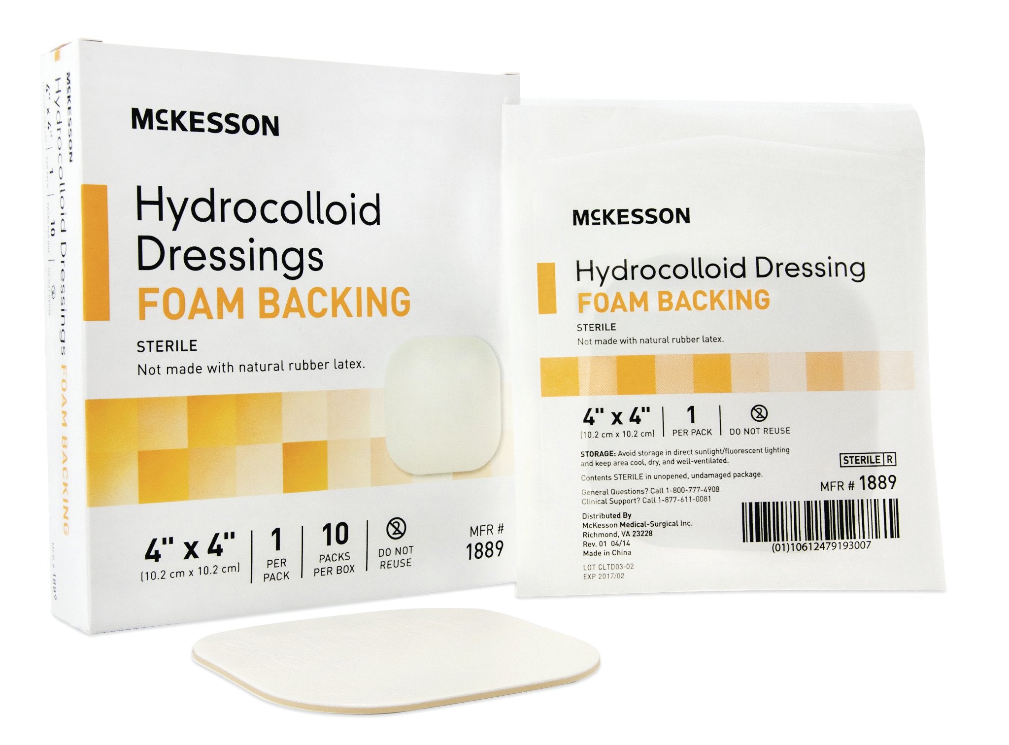 McKesson Hydrocolloid Dressing Foam Backing, 4" x 4" Square, 100 Each - Case