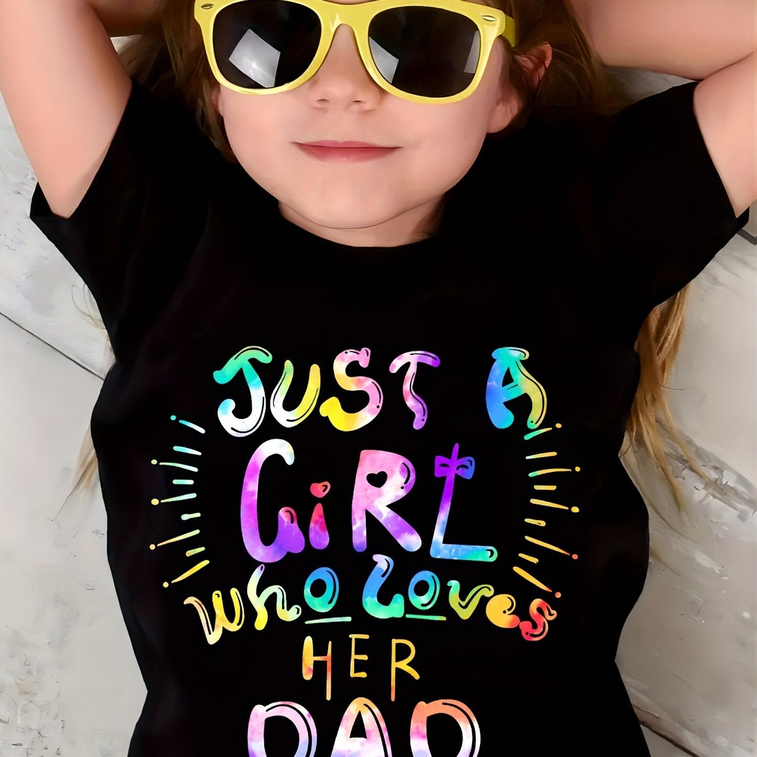 TEMU Black Crew Neck " Who Her Daddy" Printed Short Sleeve Girls T-shirt, Summer Casual And Comfortable Girls Tops