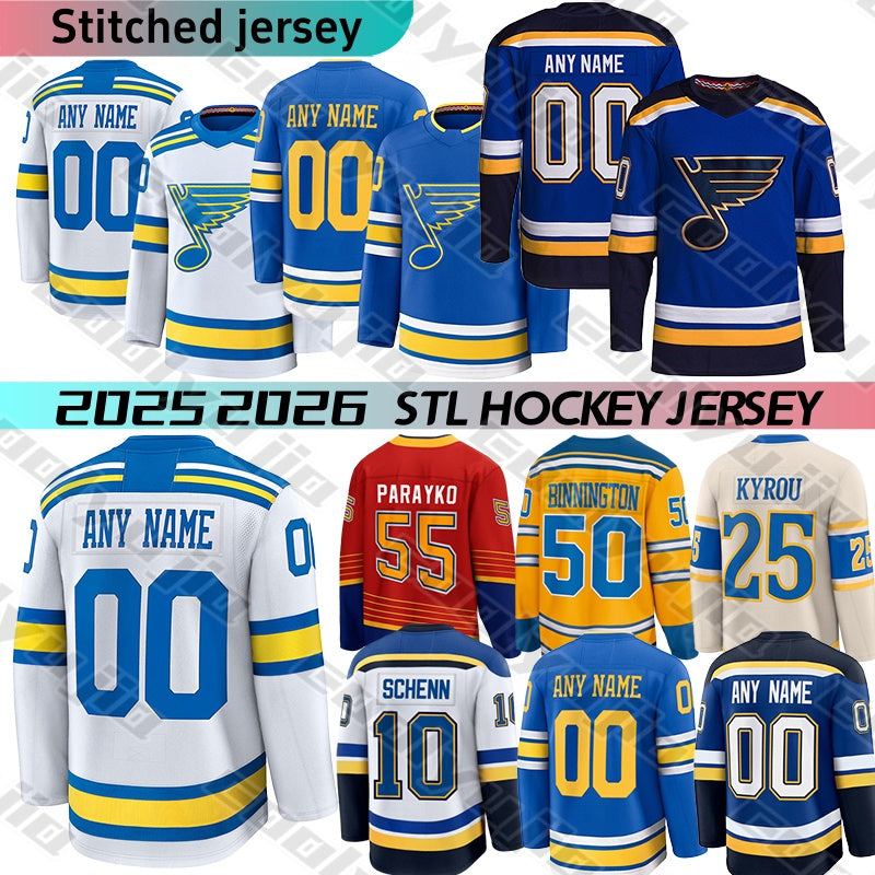 STL Blues Hockey Jerseys Binnington Thomas Neighbours Hull jersey Kyrou Buchnevich Pronger Broberg Mathieu Joseph Parayko Schenn Faulk 2025 mens hoc