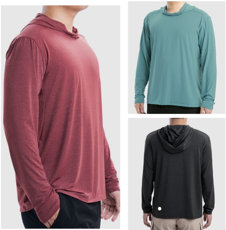 UUmen-1580 Men Outdoor Shirts Fitness Gym Soccer Mesh Back Sports Quick-Dry T-shirt Skinny Hoodied Shirts Sports Clothes