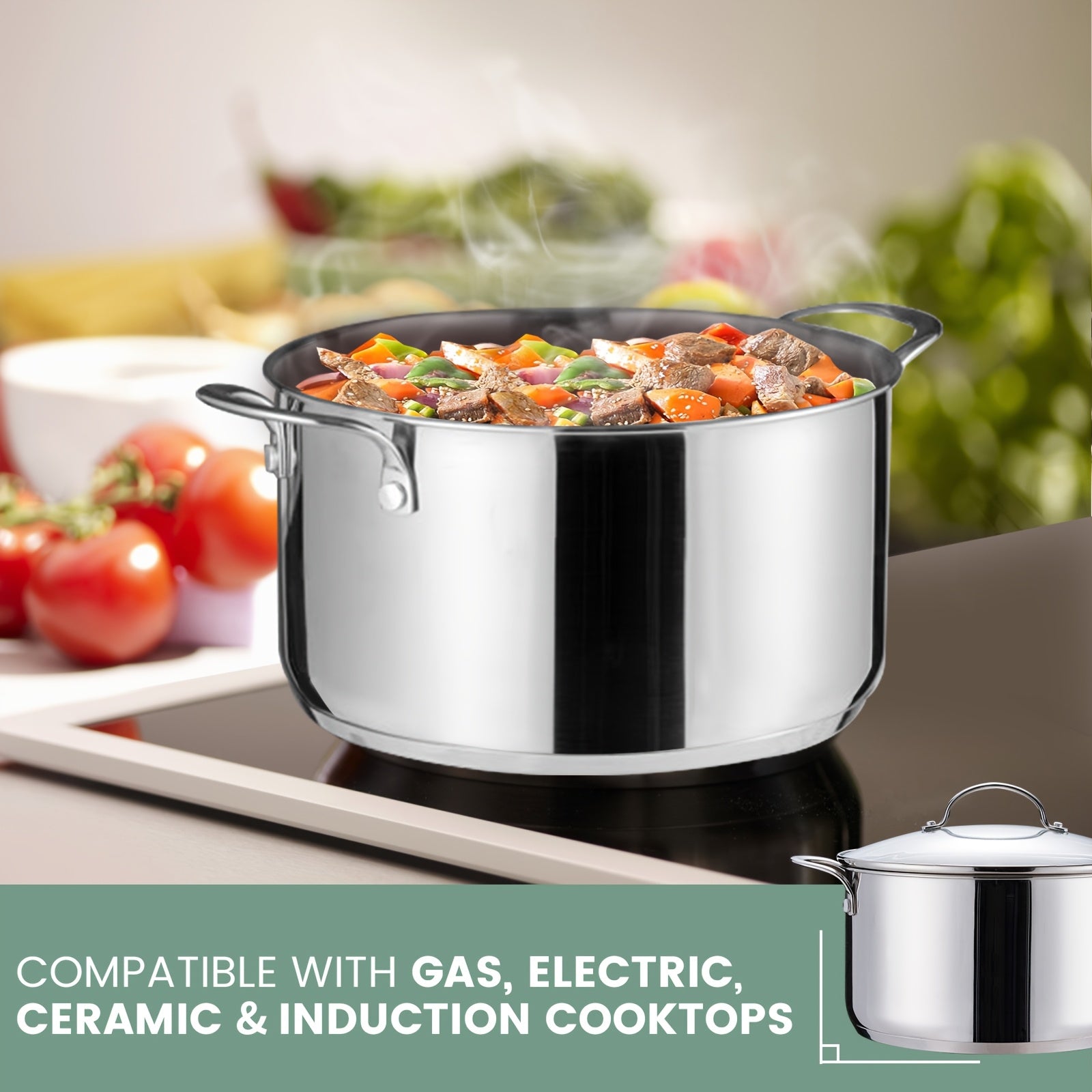 TEMU 6 Quart Stainless Steel Kitchen , Induction Cooking Pot With Lid For Soup Pasta Vegetable, Induction Cooking Pot For All Stoves, Heavy-duty Pot