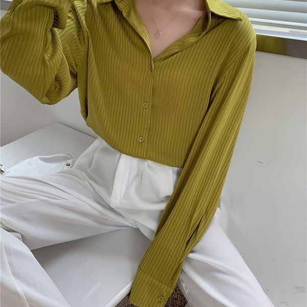 Spring New Korean Loose Vintage Blouses Long Sleeve White Shirt Fashion Female Striped Shirt Womens Blouse and Tops
