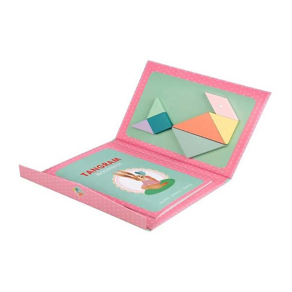 Children Magnetic Wooden Jigsaw Block Puzzle Game Tangram Intelligence STEM Montessori Educational Gift for Kid Z250102