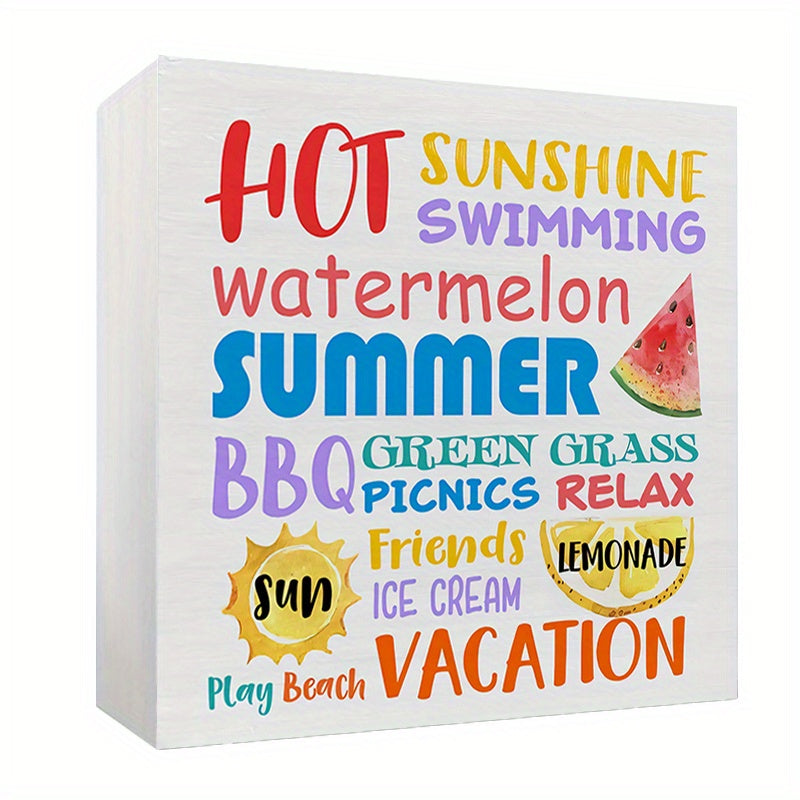 TEMU Summer Themed Plastic Sign, 4x4 Inch, Floor Mounted Decorative Block Plaque With Seasonal Words For Home Office Kitchen Shelf Wall Decoration,