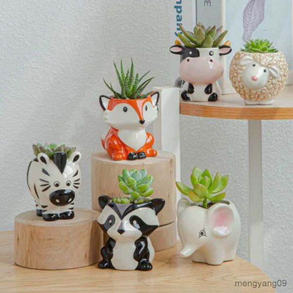 Planters Pots Creative Animal Ceramic Flowerpot Succulents Planter Water Planting Container Sheep Fox Shape Decorative Pot Desktop Ornaments