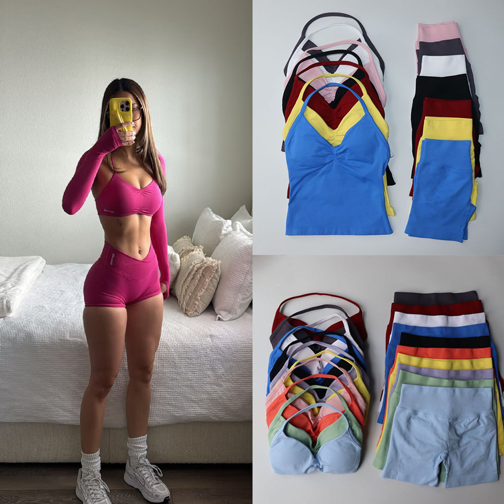 Impact Gym Set Women Seamless dfynes Yoga Set Fitness Clothing Gym Shorts Padded Tank Top Workout Vest Longline Outfits Sportswear Tracksuit