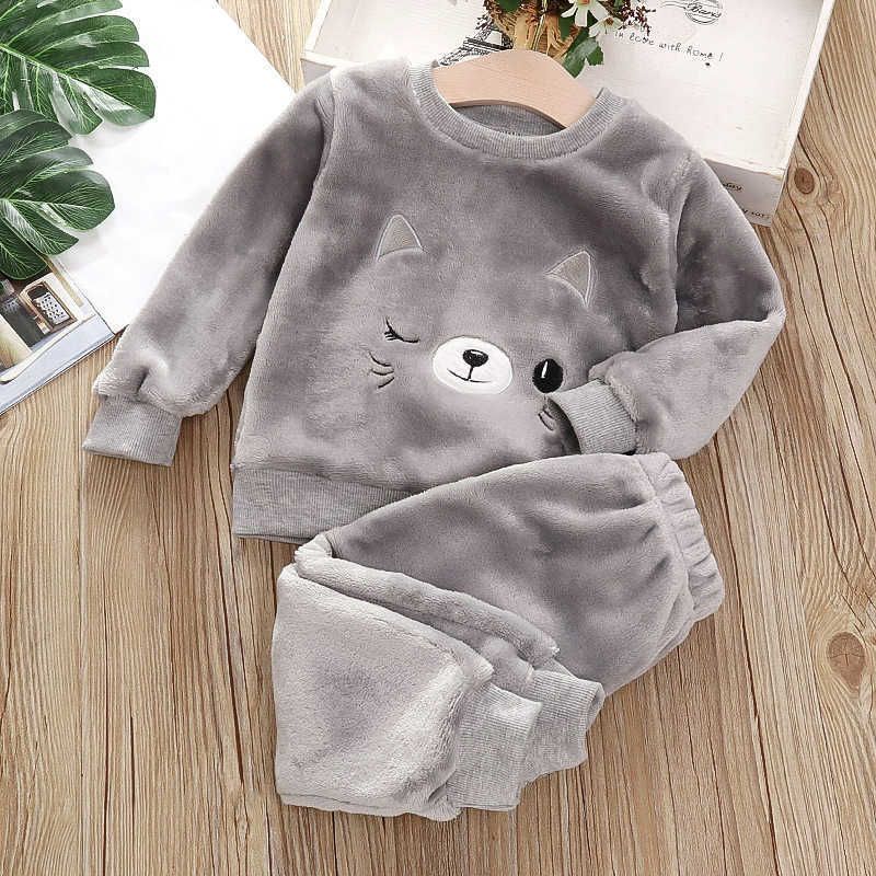 w416 Winter Warm Children Clothing Sets Cartoon Bear Baby Boy Clothes For born Toddler Clothes For Girls Sport Tracksuit Set Girl 211021