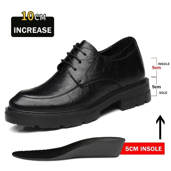 Genuine Leather Heightening Elevator Dress for Men - Breathable Platform Casual Business Shoes (Black-Brown) 4 Platm