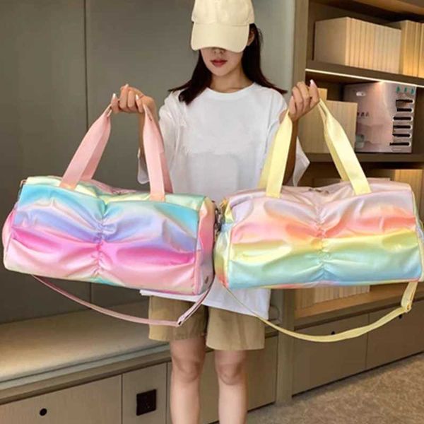 Rainbow Colorful Gym Bag Womens Handbags Travel Fitn Sports Girls Duffel Yoga Shoes Shoulder Bag Waterproof Dry Wet PocketXJ241106