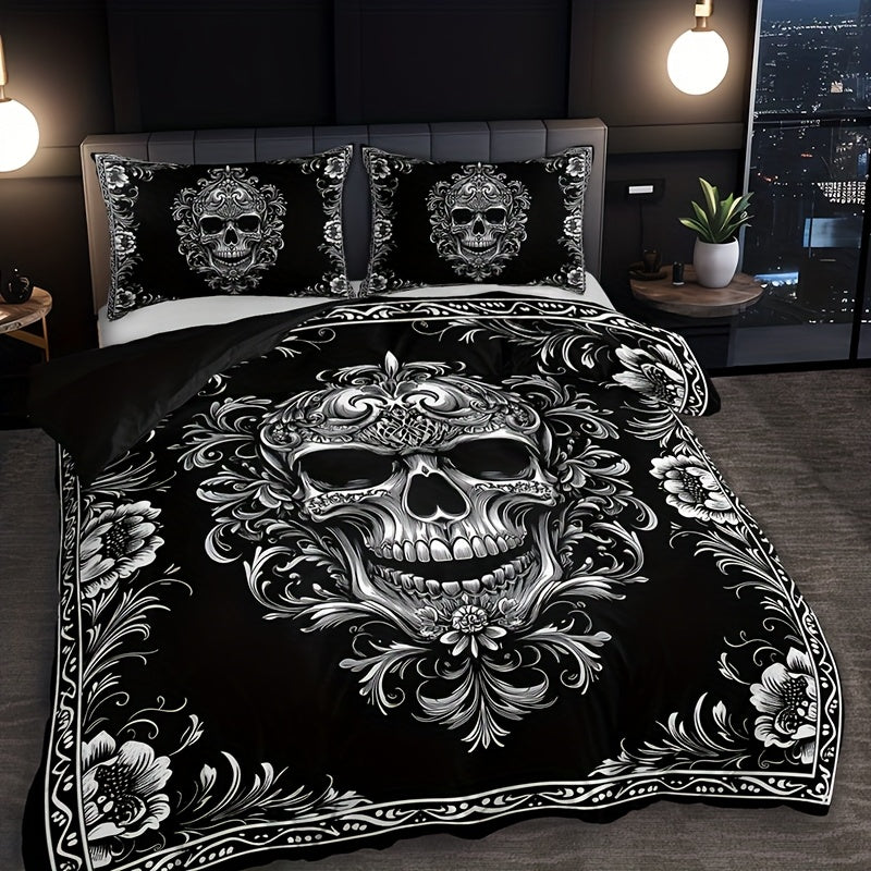 TEMU 3pcs Black And Baroque Gothic Duvet Cover Set(1 Duvet 2 Pillowcases Without Pillow Core), Halloween Series, At Home Dormitory High Definition