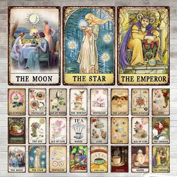 Coffee and Tea Tarot Vintage Poster Tin Sign Metal Plaque For Cafe Kitchen Man Cave Coffee Bar Club Wall Decor Iron Painting Y240803