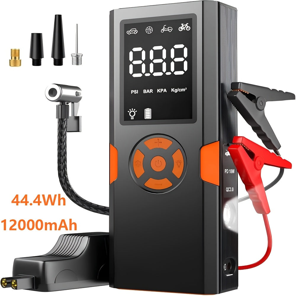 TEMU 12000mah 12v Portable Jump Starter With Air Compressor, 150psi Auto Shut-off Tire Inflator, 10l Gas-8l , Digital Screen, Power Bank, Flashlight,