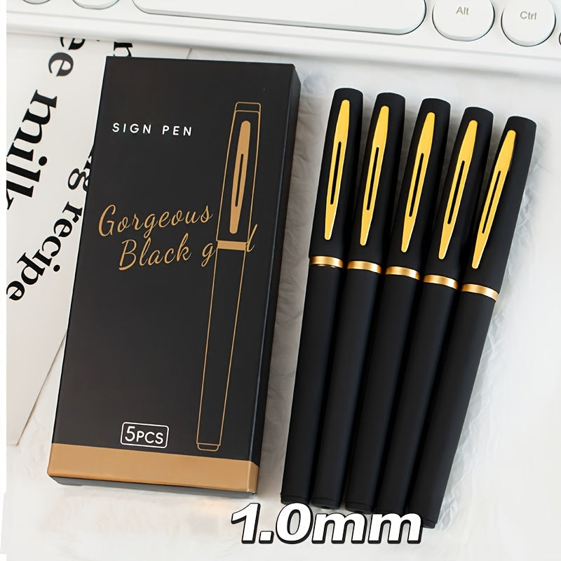 TEMU 5pcs Sleek Black & Pens - 0.5mm-0.7mm-1.0mm Fine Point, Large Capacity, Ideal For Office Use