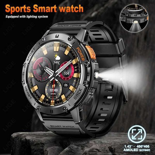 LIGE 530mah Large Battery Ourdoor Smartwatch Men BT Call Sports Fitness Bracelet With Flashlight Waterproof AMOLED Smart WatchesXJ250108