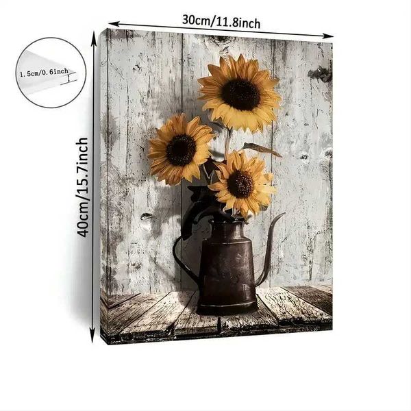 1 frameless rural sunflower canvas wall art vintage floral image printing farmhouse wall decoration flowerpot decoration W241109