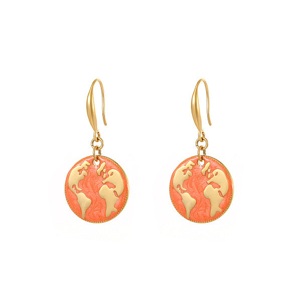Boucles d'oreilles pendantes en acier inoxydable 304 doré avec motif carte en émail pour femmes