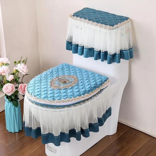 Winter toilet seat cover with zipper seat cushion toilet mat toilet mat el supplies 3-piece set 240905