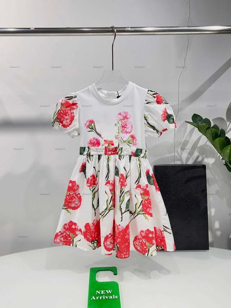 Luxury girls dress Summer Top and bottom splicing Princess dress kids designer clothes Red green floral print skirt baby partydress