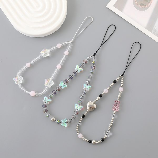 ddmygifts New Sweet Cool Style Crystal Bead Butterfly Phone CCD Camera Strap Love Spicy Girl Y2K Chain Pendant Female A