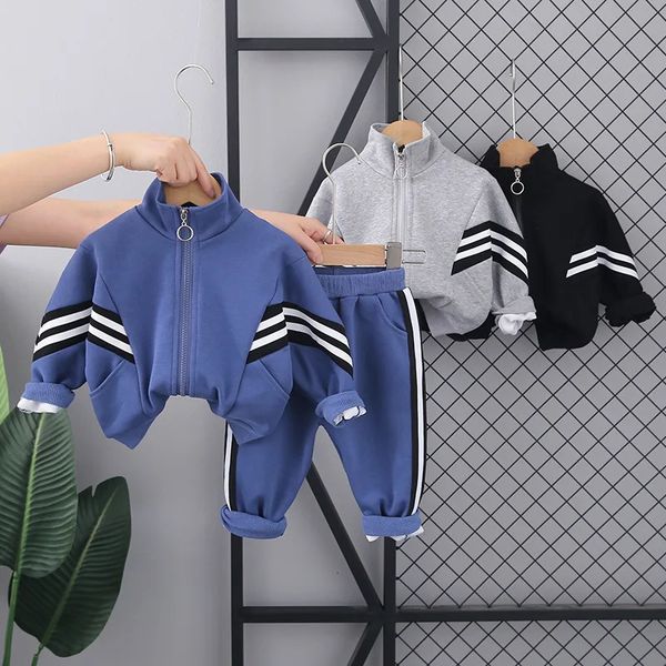 Autumn Baby Boy Clothing Set Childrens listrado Zipperpants 2pcs Conjunto de roupas para crianças roupas esportivas para 1-5 anos 241122