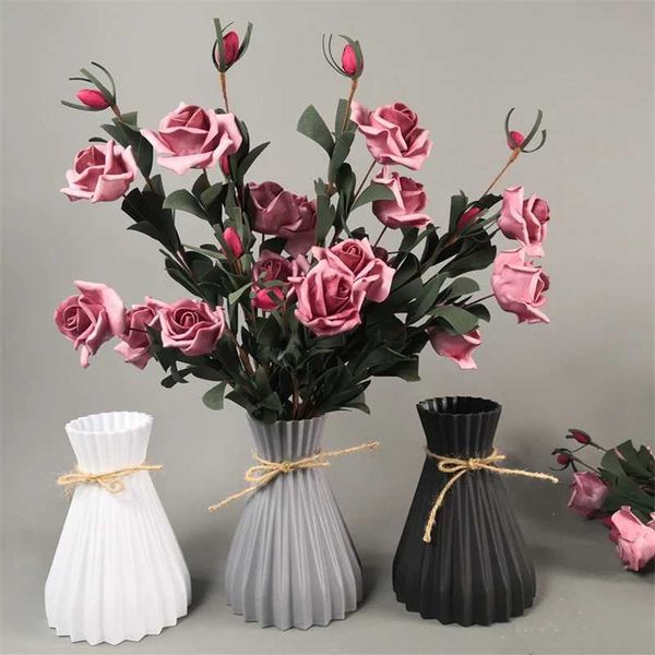 Vases Modern Plastic Vases Imitation Ceramic Flower Pot Vase Basket Wedding Party Home Garden Decoration Artificial Flower Arrangement P2304