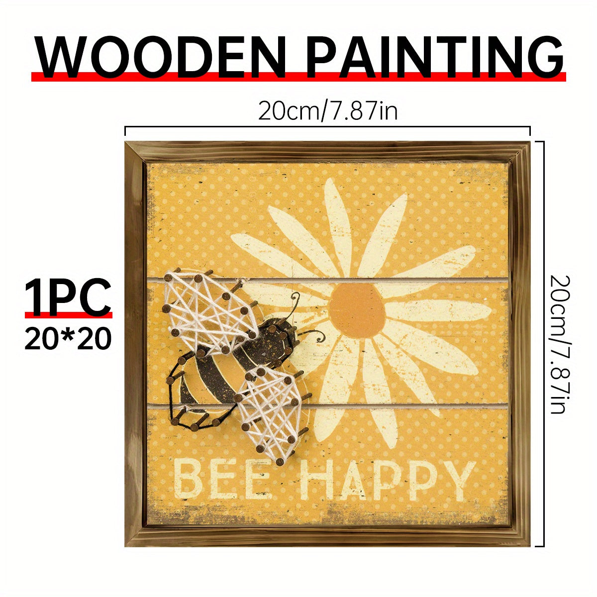 TEMU 1pc 8'' Rustic Farmhouse Wood Wall Art & Desktop Decor - Bee & Honeycomb Design With Bees, Mustard-yellow & Brown Vintage Kitchen-bathroom