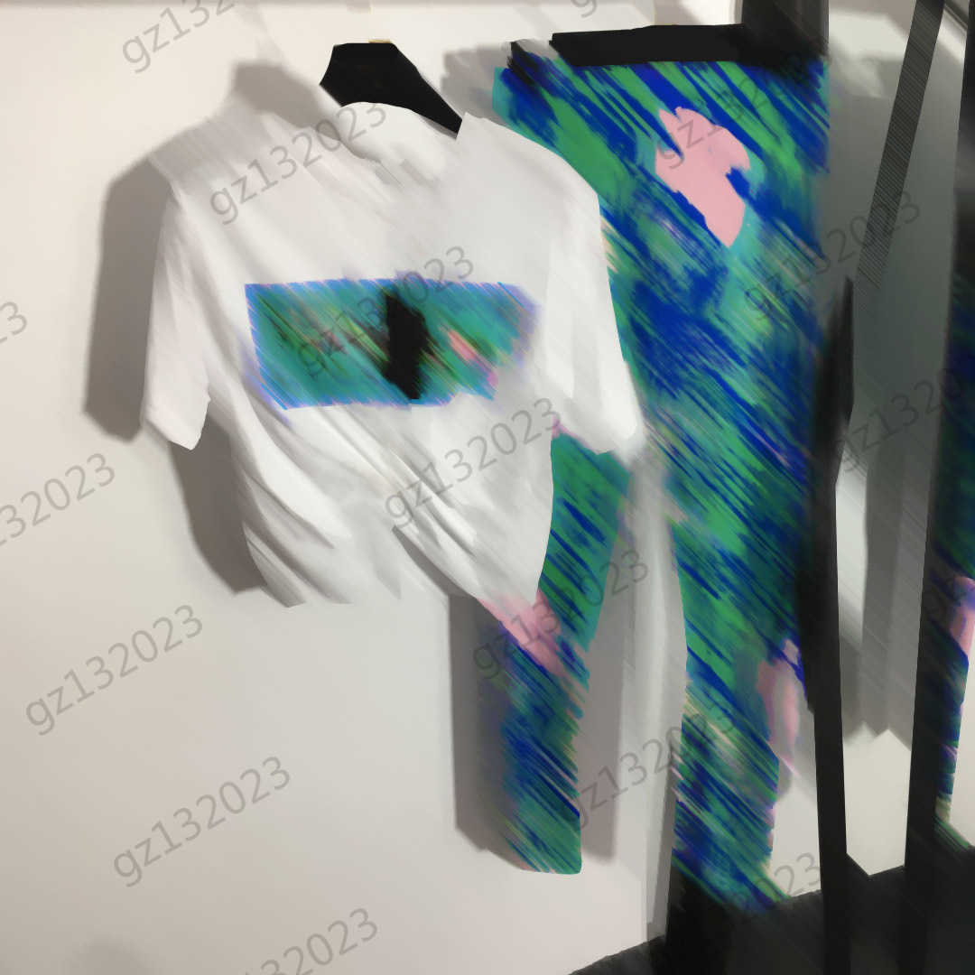 Womens Tracksuit Front Letter Print Pin Bare Waist Short Sleeve T-shirt Match Thin Tight Yoga Pants Designer Brand Women Clothing 2 Colors