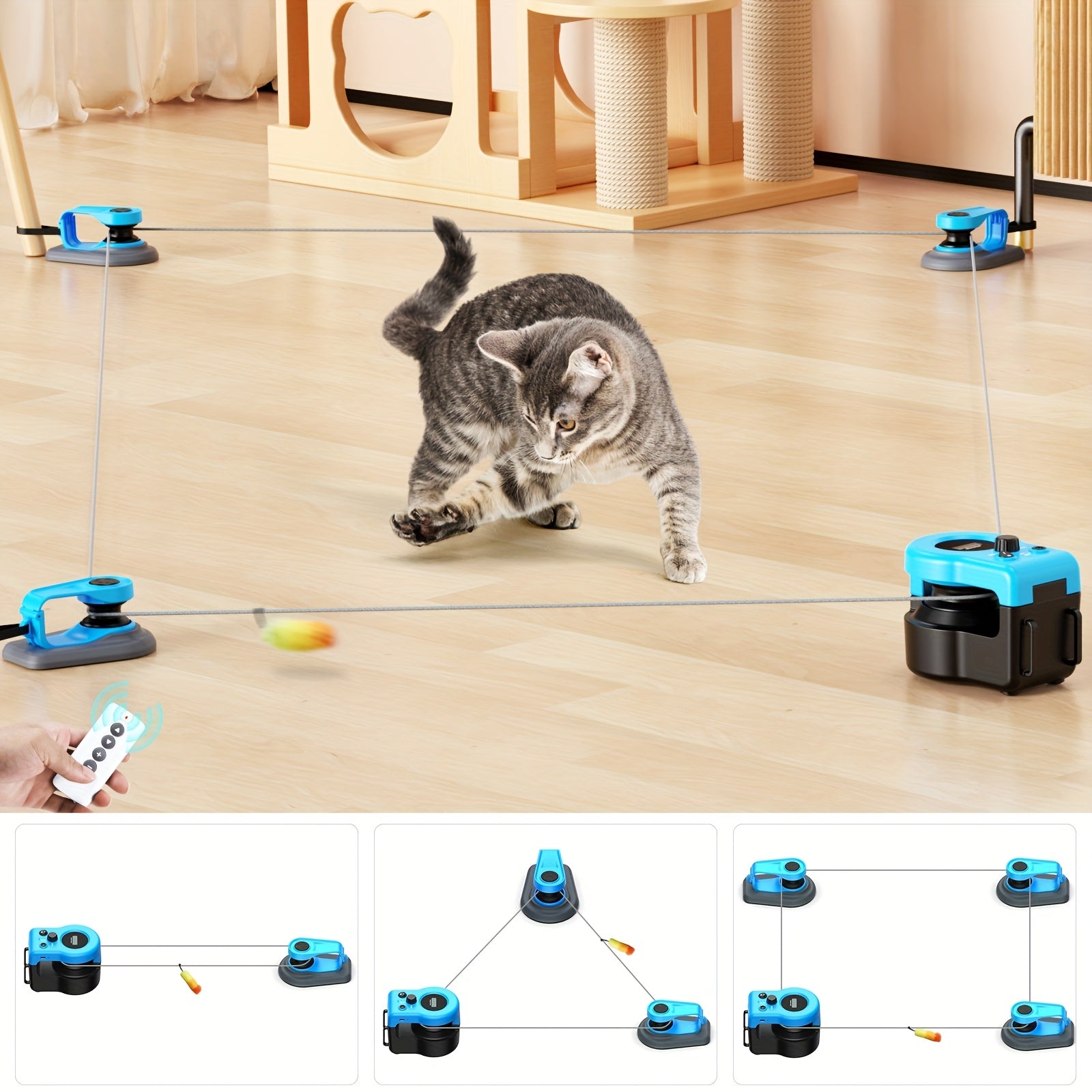 TEMU Asfrost Upgraded Interactive Cat Toy For Indoor Cats, Auto-manual Control Diy Cat Feather Mouse Toy Treadmill For Bored Kitten Puppy Play Run