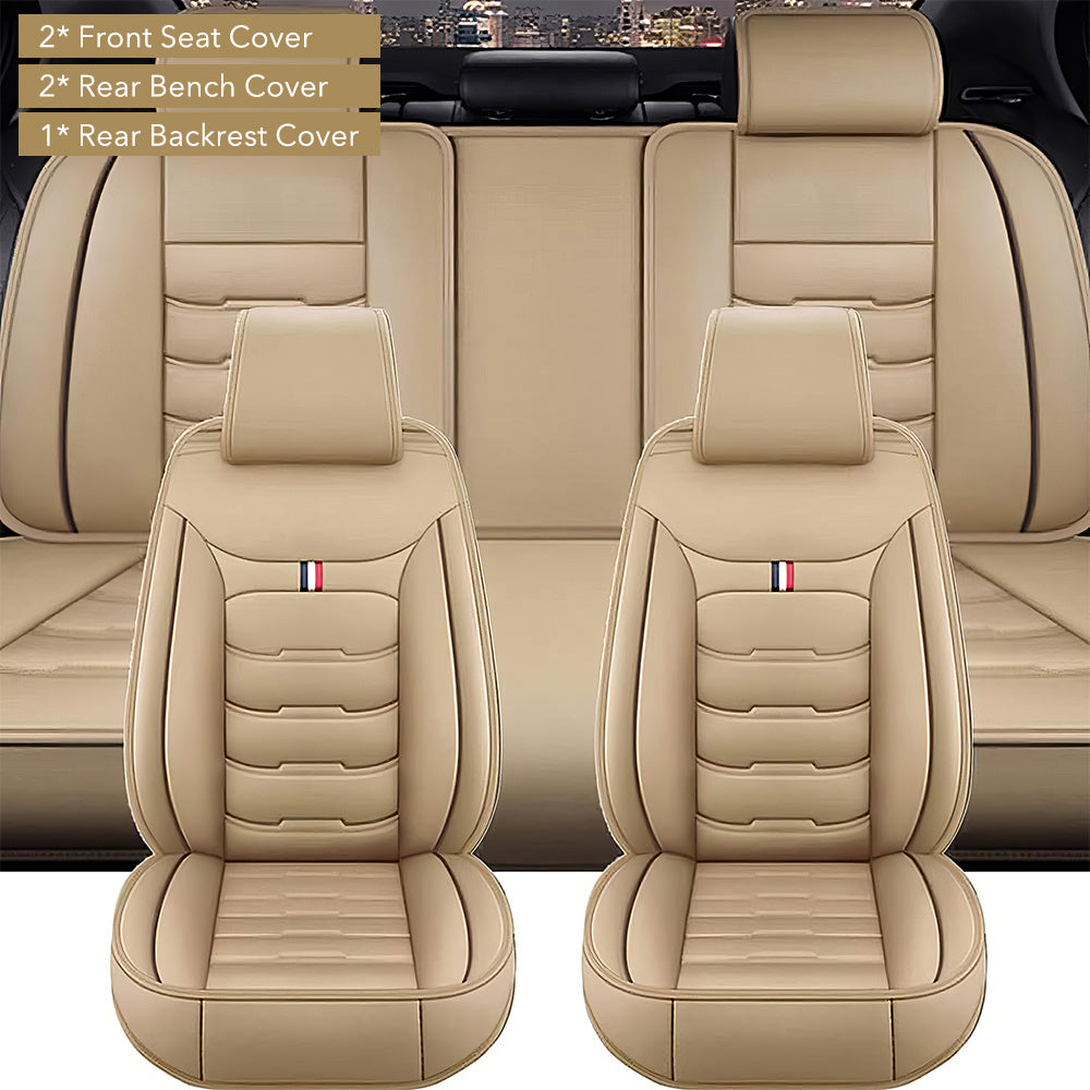 TEMU Beige Color Leather Car Seat Covers Full Set Front Back 5 Seats Protector Fit For Most Cars Christmas Gifts New Year Gifts