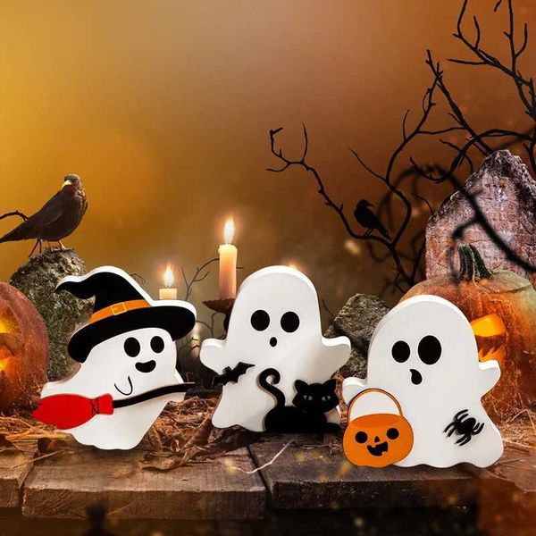 3 Halloween party wooden decoration signs black cat bat witch broom decoration indoor kitchen table tray room decorationX240817
