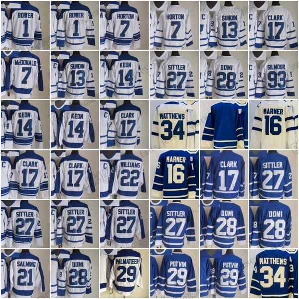 1927-1999 CCM Retro College Hockey Jersey Marner Darcy Tucker Bill Barber Mats Sundin Dave Keon Johnny Bower Wendel Clark Felix Potvin tiger