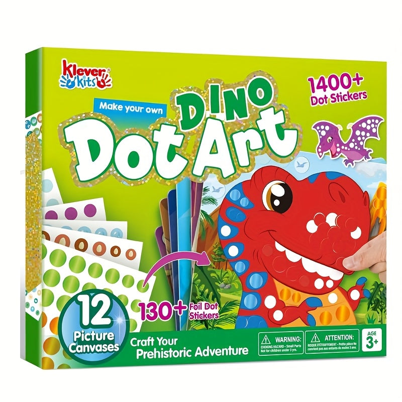 TEMU Syncfun Dot Art Kit For Kids, No Mess Sticker, Craft Kits, Diy Creative Activity, Travel Toy, Birthday Gifts For Boys Girls (dinosaur)