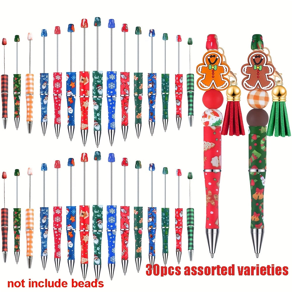 TEMU 30pcs Christmas Beadable Ballpoint Pens - Diy Craft Kit With Holiday-, Plastic Pens For Students & Office Supplies
