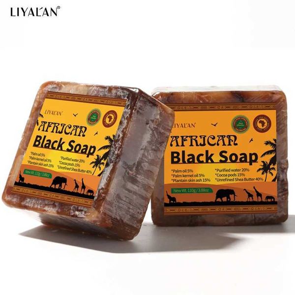 110g Black Soap Facial Lightening African Soap For Black Skin Magic Anti Taches Face Bath Whitening Nourish Clean Acne Treatment Y240910