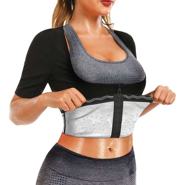 Shirt Weight Loss Sauna Set Women&#039;s Waist Training Sweat Tank Top Exercise Shaping Cloth Zipper